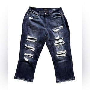 Judy Blue Women’s 16W Distressed skinny fit capri jeans blue denim NWOT